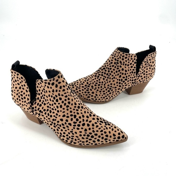 LULUS Marca Vegan Tan and Black Cheetah Print Cutout Slip On Ankle Booties - Picture 3 of 7